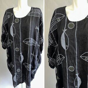 Transparente Lagenlook Black Fish Oversized Tunic Dress Size 3 3x Plus Size